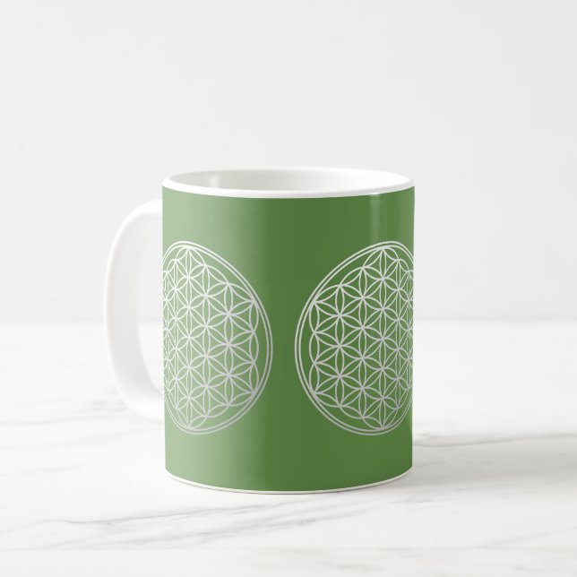 Taza De Café Flor de la Vida en Gradiente Blanco (Anverso izquierdo)