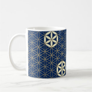Taza De Café Flor de la vida - patrón sin costuras - beige azul