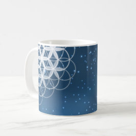 Taza De Café Flor de la vida Universo azul destello estrella