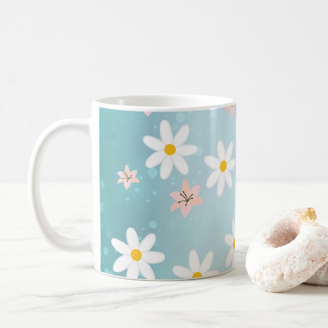 Taza De Café Flor de lirio de Daisy moderno Rústico sin fisuras (Con donut)