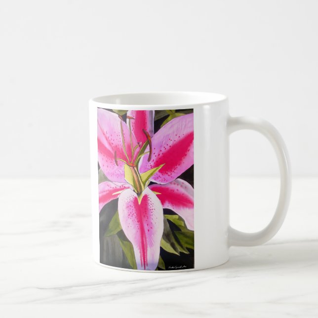 Taza De Café Flor de lirio rosa caliente acuarela pop art flor (Derecha)