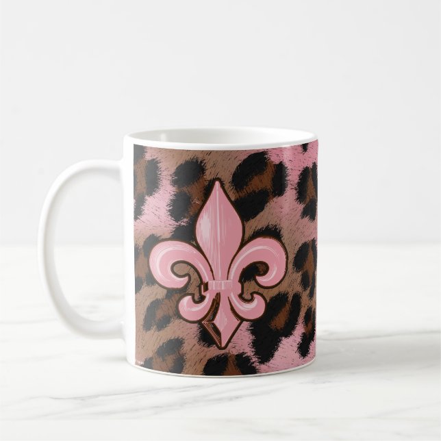 Taza De Café Flor de lis rosada del leopardo (Izquierda)
