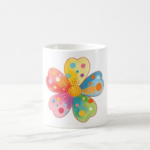 Taza De Café Flor de lunares en acuarela colorida