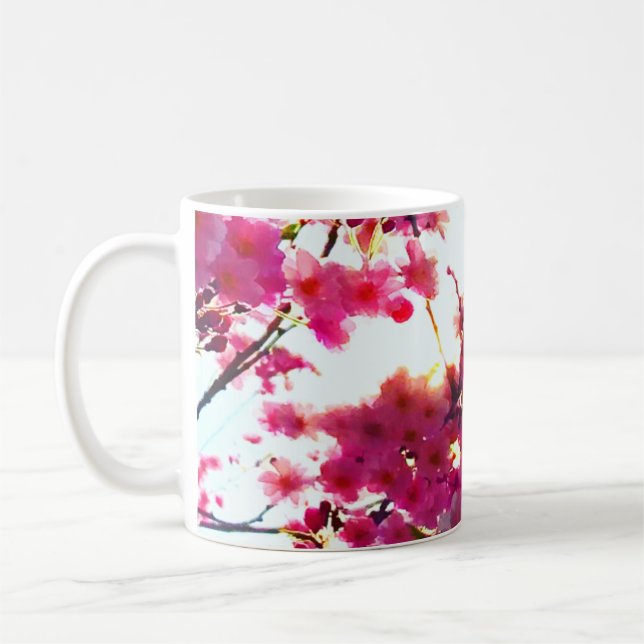 Taza De Café Flor de manantial rosa acuarela | Árbol de flores (Izquierda)