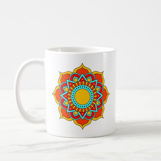 Taza De Café Flor de Mandala roja geométrica-54567 (Izquierda)