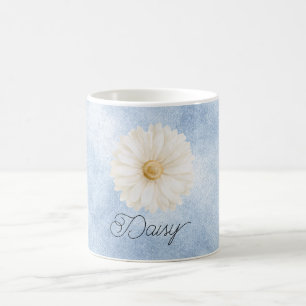 Taza De Café Flor de margarita blanca azul