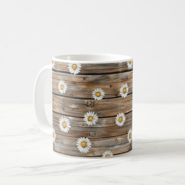 Taza De Café Flor de Margarita de Madera Falsa (Anverso izquierdo)