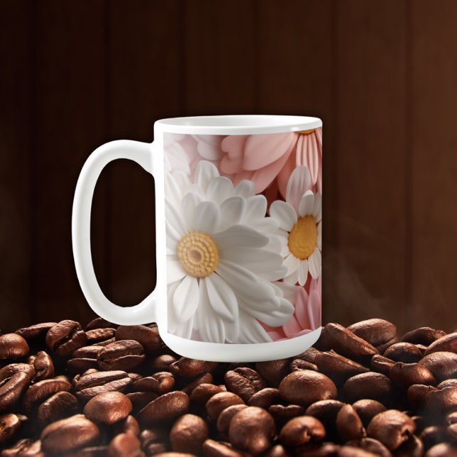 Taza De Café Flor de margarita rosa y blanca en 3D (Subido por el creador)