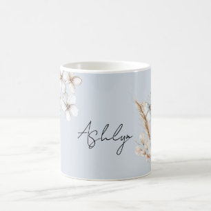Taza De Café Flor de mariposa blanca azul bonito