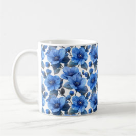 Taza De Café Flor de Moda elegante vintage azul de la marina