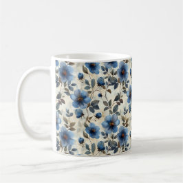 Taza De Café Flor de Moda elegante vintage azul de la marina