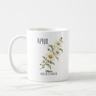 Taza De Café Flor de nacimiento acuarela de margarita de abril