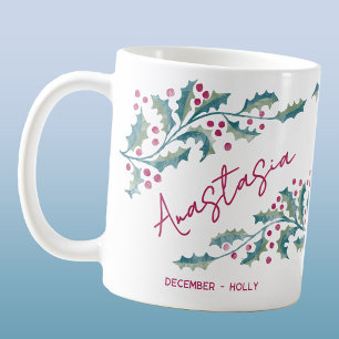 Taza De Café Flor de nacimiento de diciembre Nombre personaliza