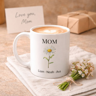 Taza De Café Flor de nacimiento de mamá abril con nombres de ni