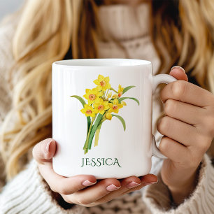 Taza De Café Flor de nacimiento de marzo, narciso amarillo