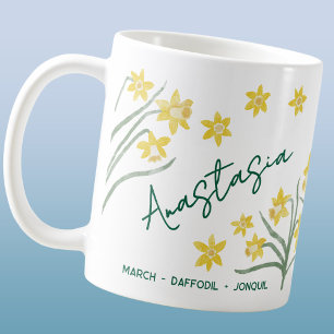 Taza De Café Flor de nacimiento de marzo Nombre personalizado N