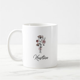 Taza De Café Flor de nacimiento de mayo y nombre con letra curs
