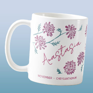 Taza De Café Flor de nacimiento de noviembre con nombre persona