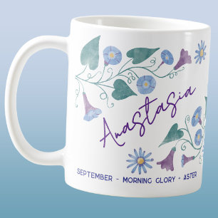 Taza De Café Flor de nacimiento de septiembre Nombre personaliz