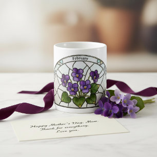 Taza De Café Flor de nacimiento de vidrio tintado Febrero Viole