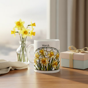 Taza De Café Flor de nacimiento de vidrio tintado marzo Narciso