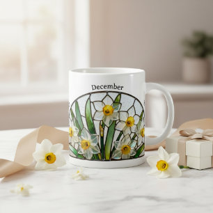 Taza De Café Flor de nacimiento en vidrio emplomado de diciembr