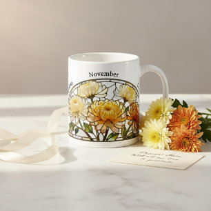 Taza De Café Flor de nacimiento en vidrio emplomado de noviembr