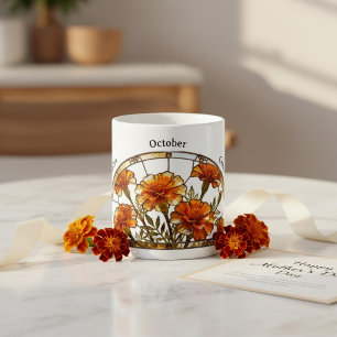 Taza De Café Flor de nacimiento en vidrio emplomado de Octubre,