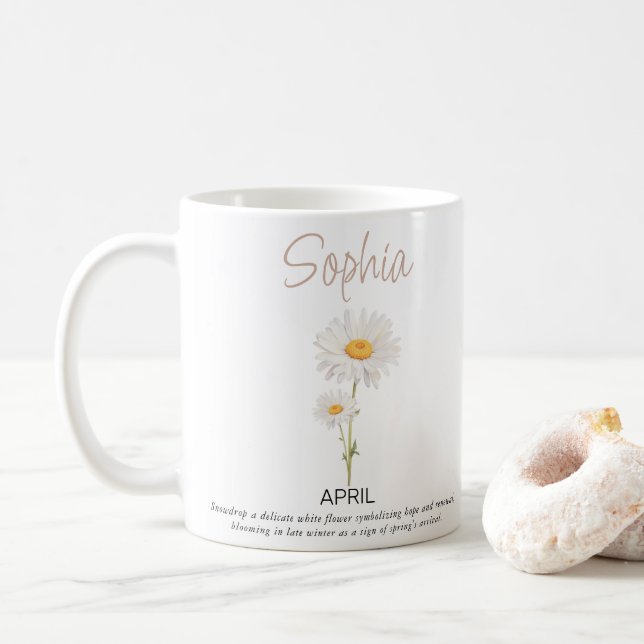 Taza De Café Flor de nacimiento personalizada de abril  (Con donut)