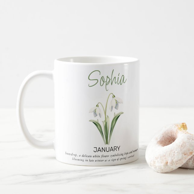 Taza De Café Flor de nacimiento personalizada de enero  (Con donut)