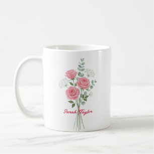 Taza De Café Flor de nacimiento personalizada Rosa rosa persona