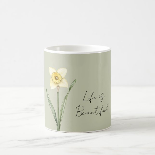 Taza De Café Flor de Narciso Amarillo Blanco Verde (Centro)