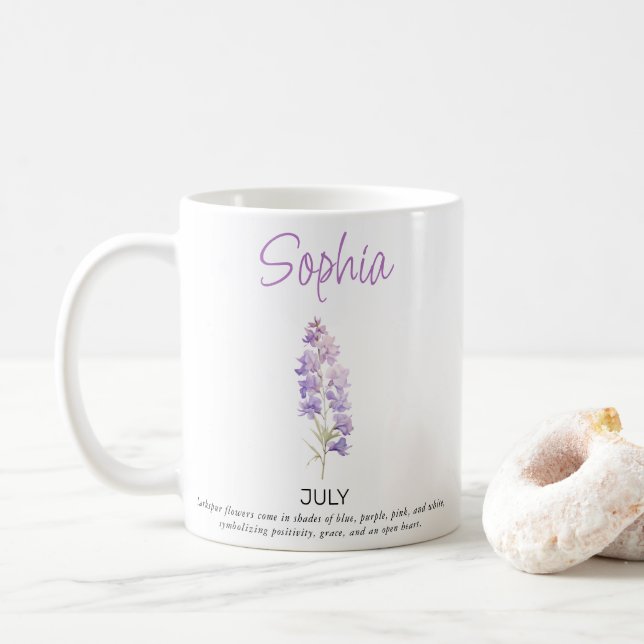 Taza De Café Flor de natalidad personalizada de julio (Con donut)