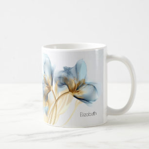 Taza De Café Flor de niebla transparente de oro turquesa   Tu n