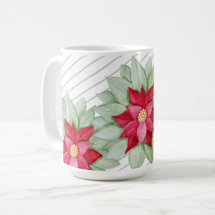Taza De Café Flor de Nochebuena de Navidad roja acuarela pintad