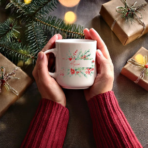 Taza De Café Flor de Nochebuena y vegetación personalizada de N