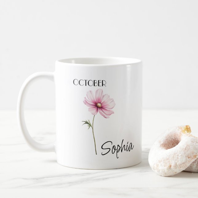 Taza De Café Flor de Octubre Personalizada (Con donut)