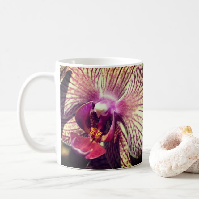 Taza De Café Flor de orquídea hacia arriba Cerrar (Con donut)