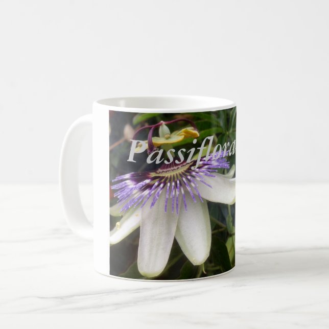 Taza De Café Flor de pasión blanca y malva (Anverso izquierdo)