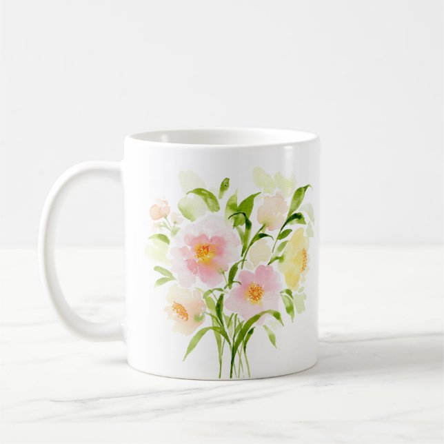 Taza De Café Flor de peonía floral acuática primavera (Izquierda)