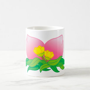 Taza De Café Flor de Pétalo Rosa con Flores Amarillas