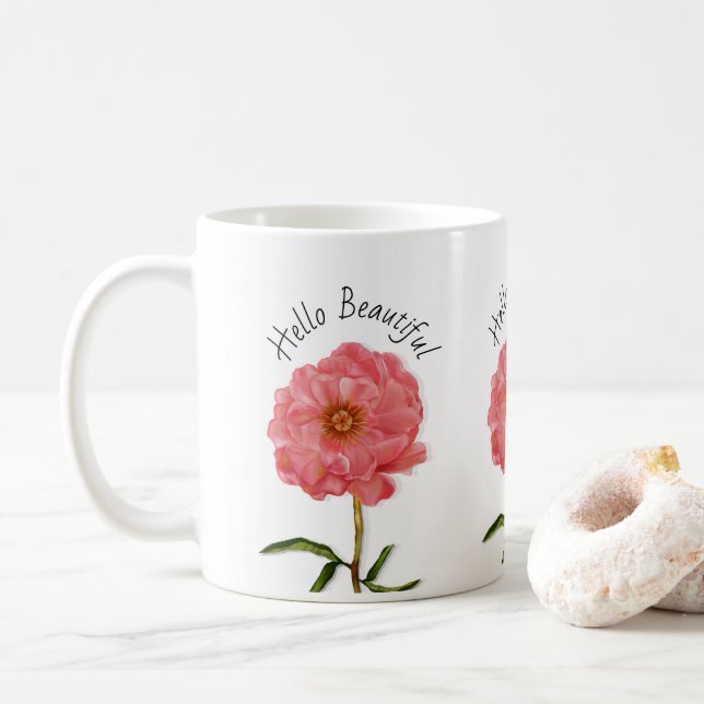 Taza De Café Flor de piña rosa de Bonito floral (Con donut)