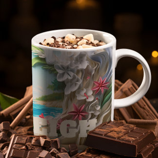 Taza De Café Flor de playa personalizada Ocean Wave 3D look