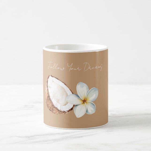 Taza De Café Flor de Plumeria de Coco Tropical Marrón   (Centro)