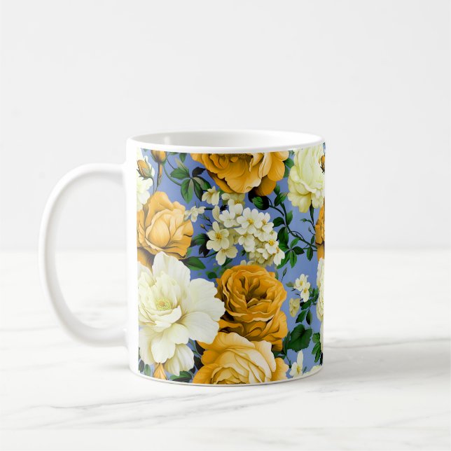 Taza De Café Flor de rosa amarillo retro grande (Izquierda)