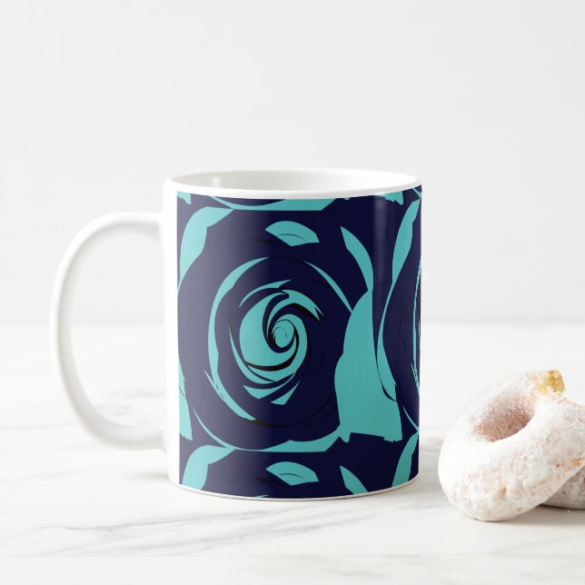 Taza De Café Flor de Rosa azul de la Marina Azul (Con donut)