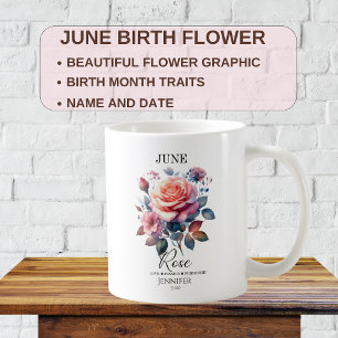 Taza De Café Flor de Rosa de Cumpleaños de Junio Personalizable