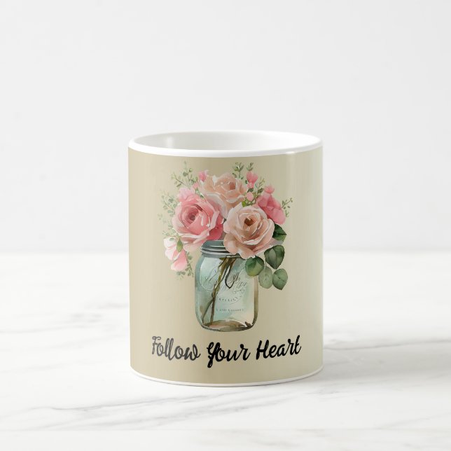 Taza De Café Flor de rosas rosadas doradas (Centro)