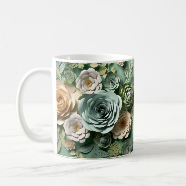 Taza De Café Flor de sabage verde 3D (Izquierda)