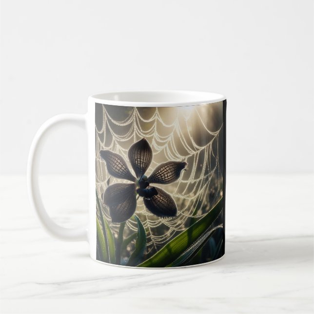 Taza De Café Flor de Spiderweb de orquídea negra (Izquierda)